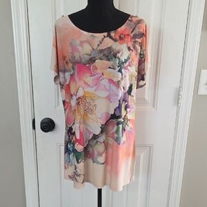 Roz & Ali Coral and Black Floral Blouse